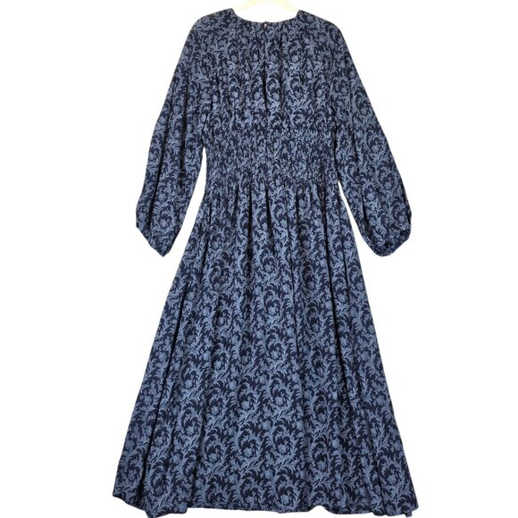 Madewell Dress Womens Large Blue Floral Smocked Waist Long Sleeve Maxi Boho - Picture 2 of 13